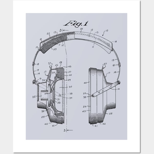 Vintage Headphones Patent Drawing Wall Art by MadebyDesign